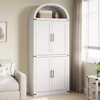 CuisinSmart Scaffale ad arco alto 183 cm, Libreria moderna stile fattoria con 4 ante in vetro/legno e ripiani aperti, Organizzatore mobile espositivo autoportante