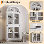 CuisinSmart Scaffale ad arco alto 183 cm, Libreria moderna stile fattoria con 4 ante in vetro/legno e ripiani aperti, Organizzatore mobile espositivo autoportante