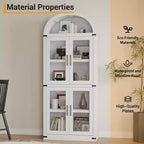 CuisinSmart Scaffale ad arco alto 183 cm, Libreria moderna stile fattoria con 4 ante in vetro/legno e ripiani aperti, Organizzatore mobile espositivo autoportante