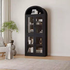 CuisinSmart Scaffale ad arco alto 183 cm, Libreria moderna stile fattoria con 4 ante in vetro/legno e ripiani aperti, Organizzatore mobile espositivo autoportante