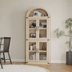 CuisinSmart Scaffale ad arco alto 183 cm, Libreria moderna stile fattoria con 4 ante in vetro/legno e ripiani aperti, Organizzatore mobile espositivo autoportante