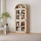 CuisinSmart Scaffale ad arco alto 183 cm, Libreria moderna stile fattoria con 4 ante in vetro/legno e ripiani aperti, Organizzatore mobile espositivo autoportante