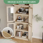 CuisinSmart Scaffale ad arco alto 183 cm, Libreria moderna stile fattoria con 4 ante in vetro/legno e ripiani aperti, Organizzatore mobile espositivo autoportante