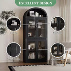 CuisinSmart Scaffale ad arco alto 183 cm, Libreria moderna stile fattoria con 4 ante in vetro/legno e ripiani aperti, Organizzatore mobile espositivo autoportante