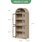 CuisinSmart Scaffale ad arco alto 183 cm, Libreria moderna stile fattoria con 4 ante in vetro/legno e ripiani aperti, Organizzatore mobile espositivo autoportante