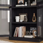 CuisinSmart Scaffale ad arco alto 183 cm, Libreria moderna stile fattoria con 4 ante in vetro/legno e ripiani aperti, Organizzatore mobile espositivo autoportante
