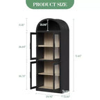 CuisinSmart Scaffale ad arco alto 183 cm, Libreria moderna stile fattoria con 4 ante in vetro/legno e ripiani aperti, Organizzatore mobile espositivo autoportante