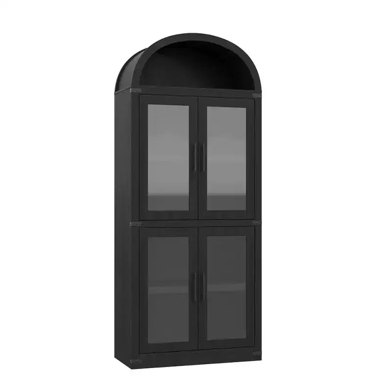 CuisinSmart Scaffale ad arco alto 183 cm, Libreria moderna stile fattoria con 4 ante in vetro/legno e ripiani aperti, Organizzatore mobile espositivo autoportante