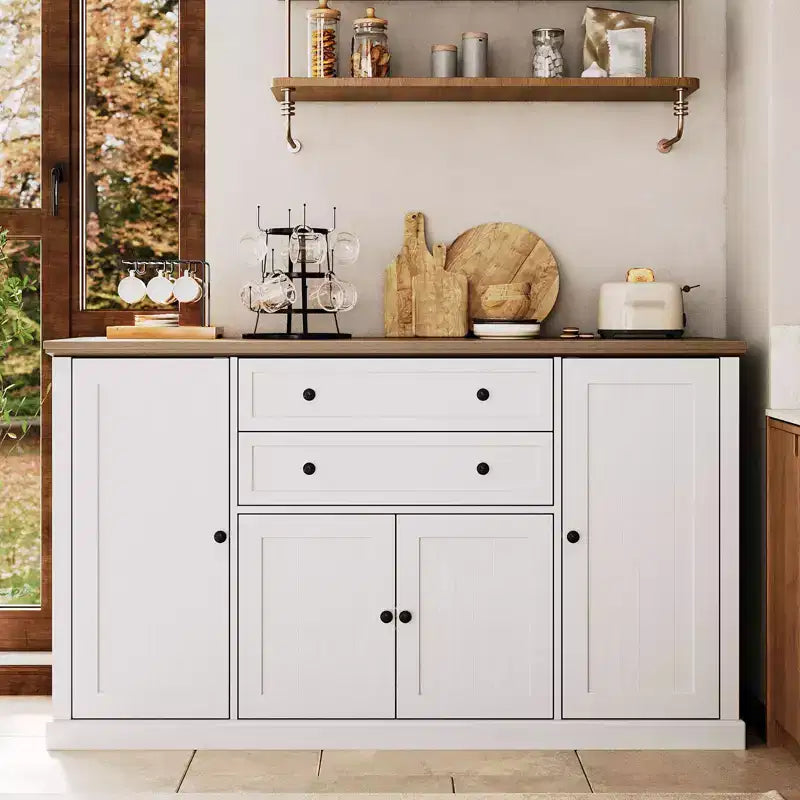 TROPOW 58 Mobile Credenza Buffet con Contenitore con 4 Ante e 2 Cassetti, Armadio in Legno Stile Rustico Mobile Dispensa da Cucina Mobile Contenitore per Bar Caffetteria