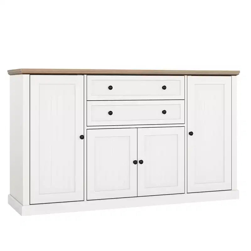 TROPOW 58 Mobile Credenza Buffet con Contenitore con 4 Ante e 2 Cassetti, Armadio in Legno Stile Rustico Mobile Dispensa da Cucina Mobile Contenitore per Bar Caffetteria