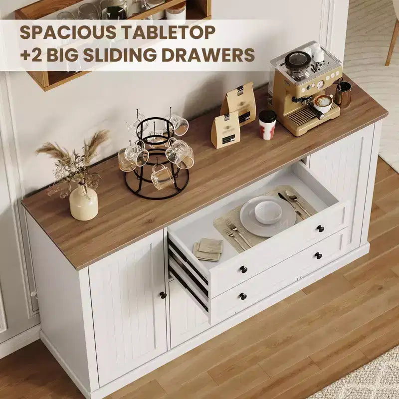 TROPOW 58 Mobile Credenza Buffet con Contenitore con 4 Ante e 2 Cassetti, Armadio in Legno Stile Rustico Mobile Dispensa da Cucina Mobile Contenitore per Bar Caffetteria