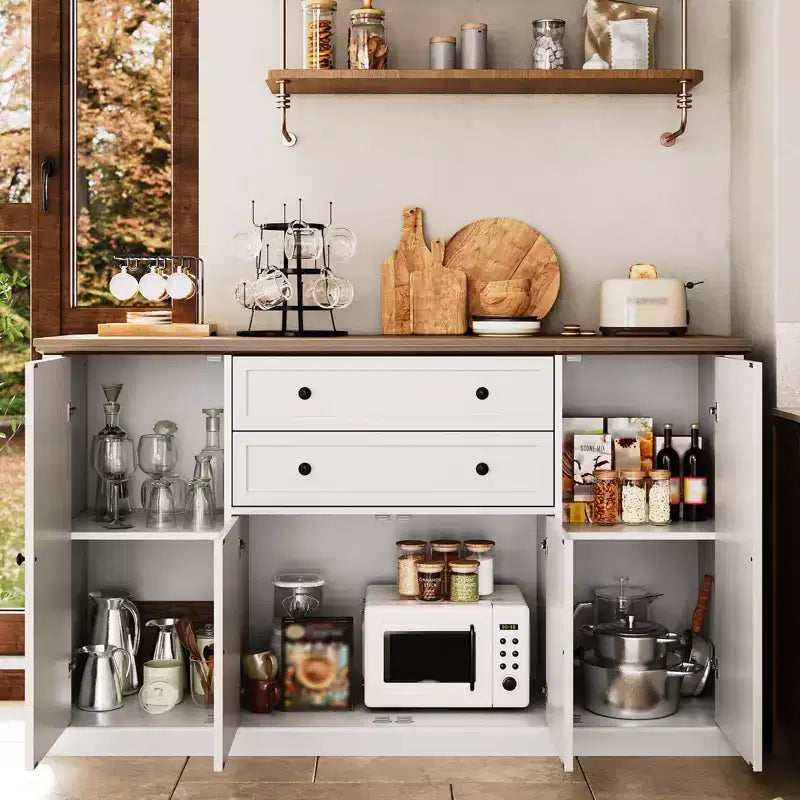 TROPOW 58 Mobile Credenza Buffet con Contenitore con 4 Ante e 2 Cassetti, Armadio in Legno Stile Rustico Mobile Dispensa da Cucina Mobile Contenitore per Bar Caffetteria
