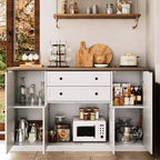 TROPOW 58 Mobile Credenza Buffet con Contenitore con 4 Ante e 2 Cassetti, Armadio in Legno Stile Rustico Mobile Dispensa da Cucina Mobile Contenitore per Bar Caffetteria
