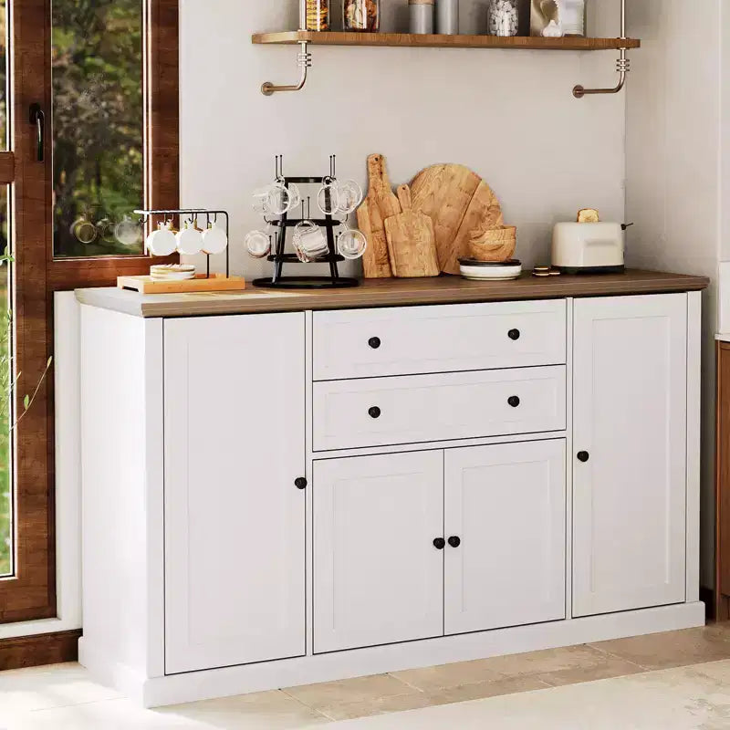 TROPOW 58 Mobile Credenza Buffet con Contenitore con 4 Ante e 2 Cassetti, Armadio in Legno Stile Rustico Mobile Dispensa da Cucina Mobile Contenitore per Bar Caffetteria