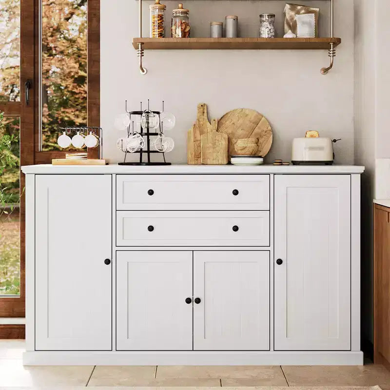 TROPOW 58 Mobile Credenza Buffet con Contenitore con 4 Ante e 2 Cassetti, Armadio in Legno Stile Rustico Mobile Dispensa da Cucina Mobile Contenitore per Bar Caffetteria