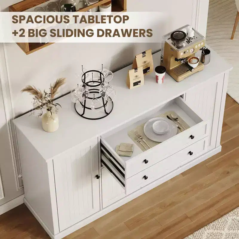 TROPOW 58 Mobile Credenza Buffet con Contenitore con 4 Ante e 2 Cassetti, Armadio in Legno Stile Rustico Mobile Dispensa da Cucina Mobile Contenitore per Bar Caffetteria