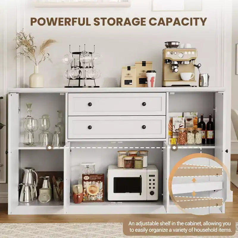 TROPOW 58 Mobile Credenza Buffet con Contenitore con 4 Ante e 2 Cassetti, Armadio in Legno Stile Rustico Mobile Dispensa da Cucina Mobile Contenitore per Bar Caffetteria