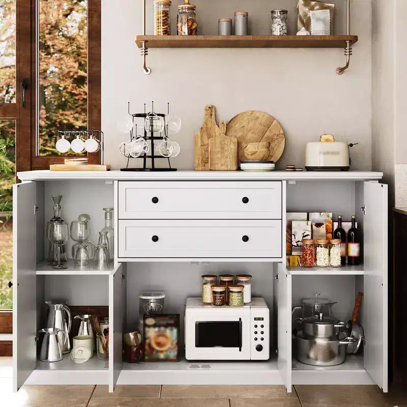 TROPOW 58 Mobile Credenza Buffet con Contenitore con 4 Ante e 2 Cassetti, Armadio in Legno Stile Rustico Mobile Dispensa da Cucina Mobile Contenitore per Bar Caffetteria