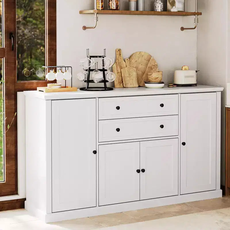 TROPOW 58 Mobile Credenza Buffet con Contenitore con 4 Ante e 2 Cassetti, Armadio in Legno Stile Rustico Mobile Dispensa da Cucina Mobile Contenitore per Bar Caffetteria
