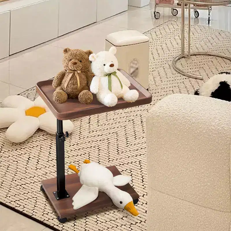 Tavolino laterale a C CuisinSmart, tavolini d'appoggio da divano piccoli, regolabili in altezza con piano girevole, tavolino vassoio per TV con ruote per soggiorno, camera da letto, divano