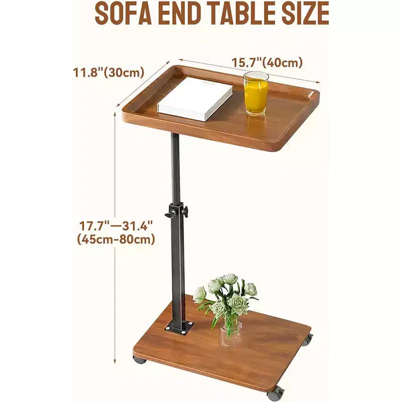 Tavolino laterale a C CuisinSmart, tavolini d'appoggio da divano piccoli, regolabili in altezza con piano girevole, tavolino vassoio per TV con ruote per soggiorno, camera da letto, divano