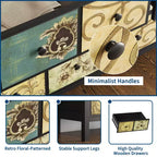 Cassettiera a 6 cassetti per camera da letto, Comò in legno, Cassettiera con motivo floreale retrò, Cassettiere da fattoria per camera da letto, soggiorno, corridoio, ingresso