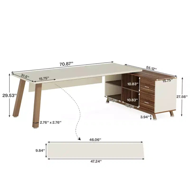 MAYEERTY Scrivania a L Industriale 71L x 55W, in Truciolare di Grado E0, Superficie Antigraffio