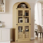 Libreria alta ad arco GustoWave 71.4 con 4 ante e 2 cassetti, armadietto espositivo profondo 15.8 con ripiani, scaffale in legno