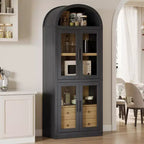 Libreria alta ad arco GustoWave 71.4 con 4 ante e 2 cassetti, armadietto espositivo profondo 15.8 con ripiani, scaffale in legno