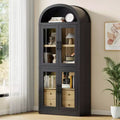 GustoWave 71.4 Tall Arched Bookcase with 4 Doors and 2 Drawers, 15.8 Depth Display Cabinet Storage Shelves ,Wooden Bookshelf