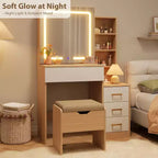 DobleePy Toeletta Moderna con Specchio Scorrevole e Luci LED, 4 Cassetti, 7 Ripiani, Stazione di Ricarica e Sgabello, Tavolo da Trucco per Camera da Letto