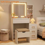DobleePy Toeletta Moderna con Specchio Scorrevole e Luci LED, 4 Cassetti, 7 Ripiani, Stazione di Ricarica e Sgabello, Tavolo da Trucco per Camera da Letto