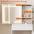 DobleePy Toeletta Moderna con Specchio Scorrevole e Luci LED, 4 Cassetti, 7 Ripiani, Stazione di Ricarica e Sgabello, Tavolo da Trucco per Camera da Letto