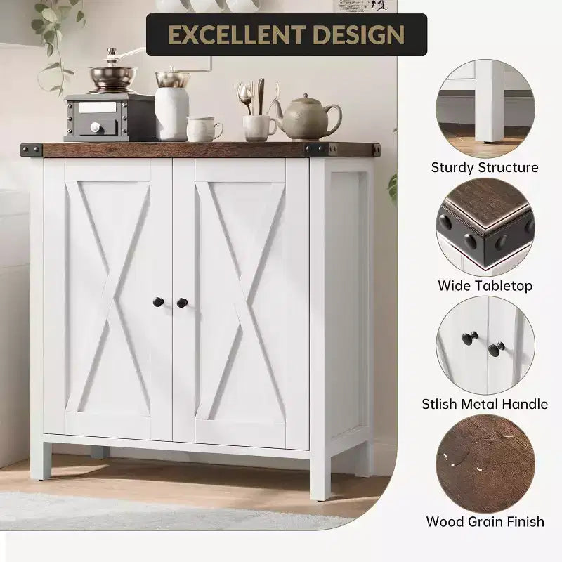 Madia Credenza, Mobile Contenitore Piccolo con Ripiani Regolabili e 2 Ante, Armadietto Console d'Appoggio per Soggiorno