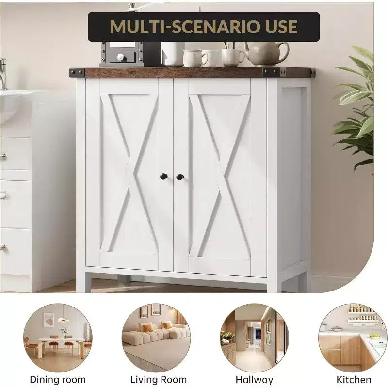 Madia Credenza, Mobile Contenitore Piccolo con Ripiani Regolabili e 2 Ante, Armadietto Console d'Appoggio per Soggiorno