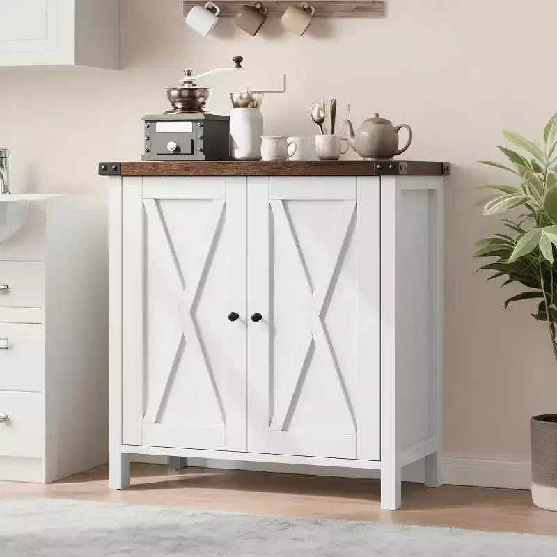 Madia Credenza, Mobile Contenitore Piccolo con Ripiani Regolabili e 2 Ante, Armadietto Console d'Appoggio per Soggiorno