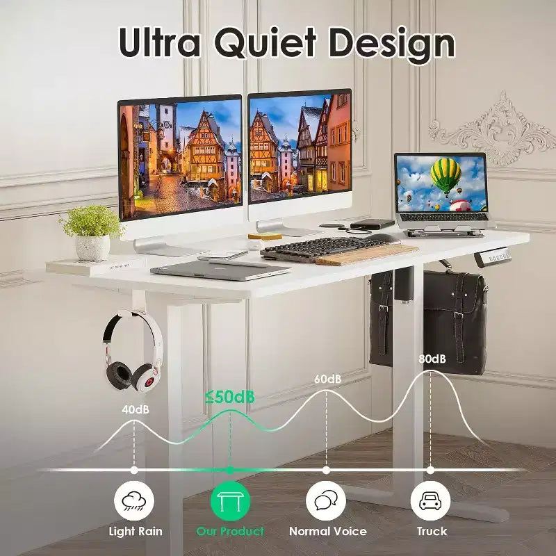 PexFix Scrivania Elettrica Regolabile in Altezza 122 x 61 cm, Scrivania da Lavoro/Ufficio con Piano Unico e Pannello di Giunzione, Bianca
