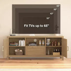Mobile TV da 65 pollici in stile rustico con ante a mobiletto, consolle multimediale rustica con ripiano regolabile e contenitore per soggiorno
