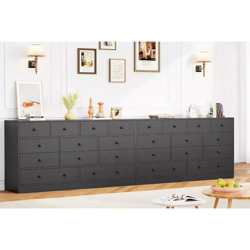 Comò a 12 cassetti, comò nero grande a 6 cassetti per camera da letto, comò e cassettiere in legno per camera da letto, soggiorno