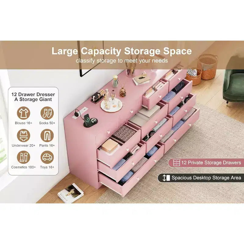 Comò a 12 cassetti, comò nero grande a 6 cassetti per camera da letto, comò e cassettiere in legno per camera da letto, soggiorno
