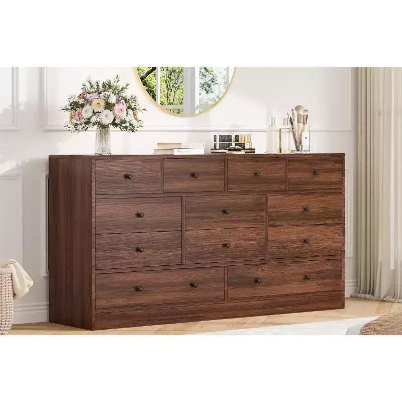 Comò a 12 cassetti, comò nero grande a 6 cassetti per camera da letto, comò e cassettiere in legno per camera da letto, soggiorno