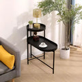 MAYEERTY 2 Tier Black Storage Side Table Metal Frame and Wooden Top for Living Room