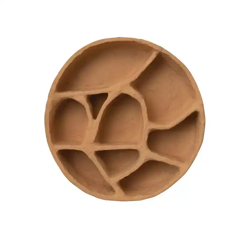 Storied Home Round Paper Mache Wall Shelf with Multiple Sections, Mustard