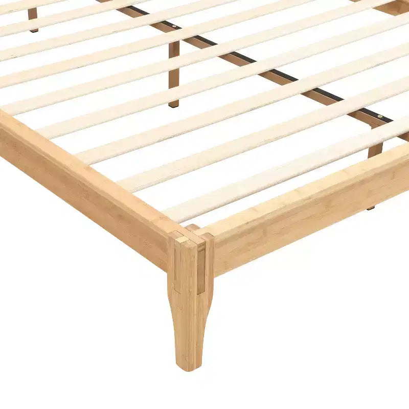 Merax Letto a Piattaforma in Solido Bambù con Doghe in Legno e Supporto in Metallo