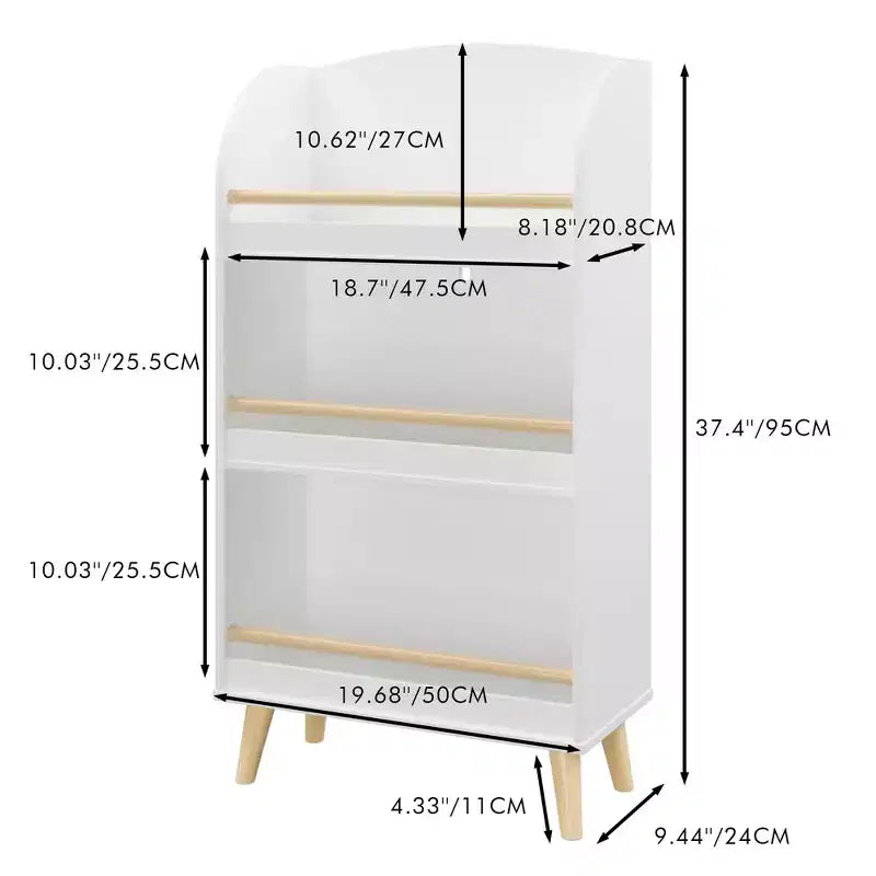 Libreria per bambini, Scaffale a 3 ripiani, Organizer per libri, Organizer per mobiletto porta giocattoli, Bianco