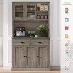 GustoWave Dispensa da cucina a 5 ante, dispensa alta 71 con supporto per microonde, credenza da cucina moderna, grigio rustico