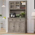 GustoWave Dispensa da cucina a 5 ante, dispensa alta 71 con supporto per microonde, credenza da cucina moderna, grigio rustico