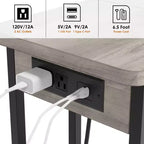 Tavolino a C con Stazione di Ricarica, Tavolino Laterale Ribaltabile, Tavolino Stretto con Ripiano Portaoggetti a 3 Livelli, per Soggiorno e Camera da Letto