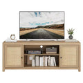 GustoWave Boho TV Stand, Rattan Entertainment Center with Adjustable Shelves & Storage, Natural Oak