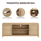 Mobile TV GustoWave Boho, Mobile TV in Rattan con Ripiani Regolabili e Contenitore, Rovere Naturale